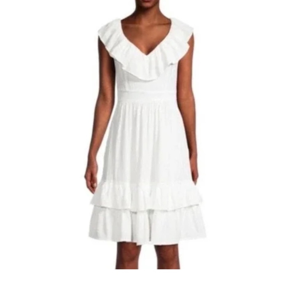 White Ruffle Scoop Neck Dress